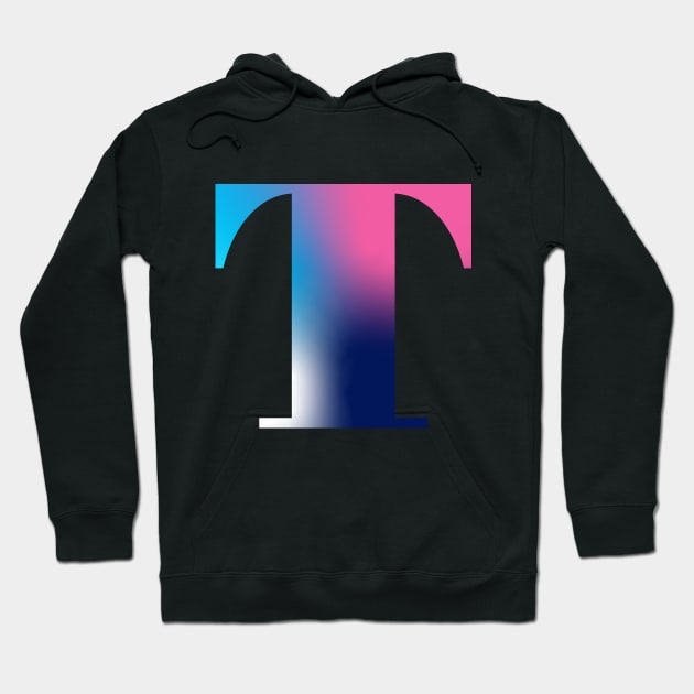 Capital Letter T Monogram Gradient Pink Blue White Hoodie by Terriology